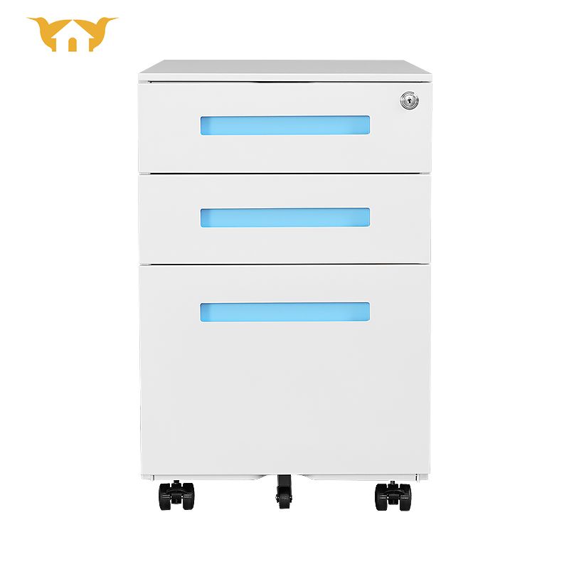 3 Pull button activity cabinet - white cabinet body with blue button handle